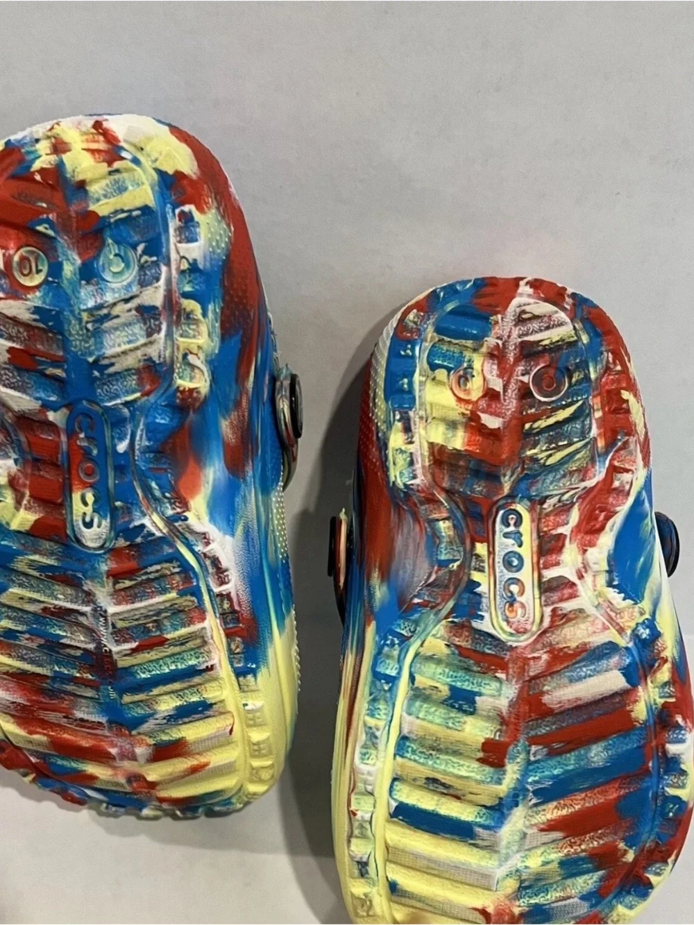 CROCS Kids Faux-Fur Clog with Red, Blue & Yellow Swirl